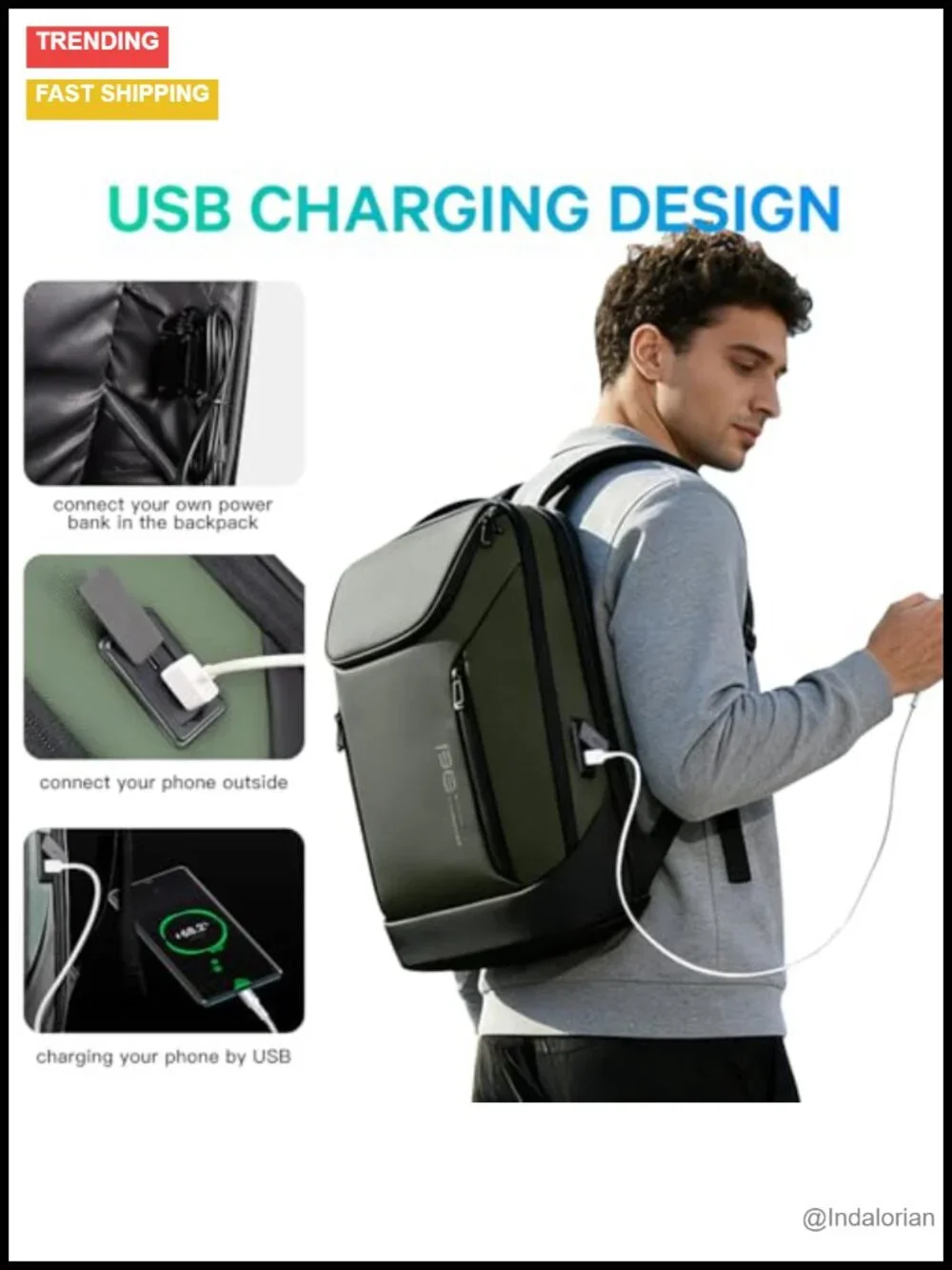 Waterproof Laptop Backpack with USB Charging Port for Work Travel